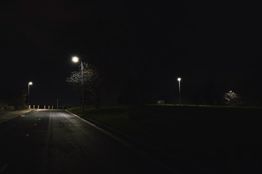 Driving at night. View from inside a car driving at night. sharp